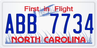 NC license plate ABB7734