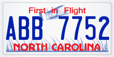 NC license plate ABB7752