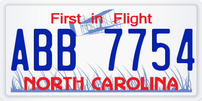 NC license plate ABB7754