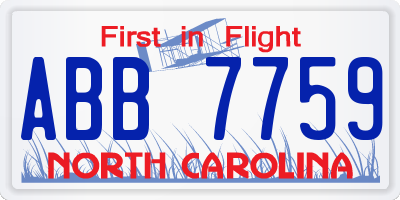 NC license plate ABB7759
