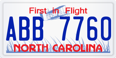 NC license plate ABB7760