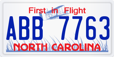 NC license plate ABB7763