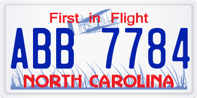 NC license plate ABB7784