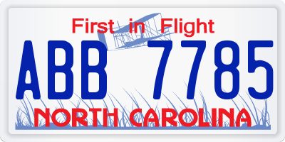 NC license plate ABB7785