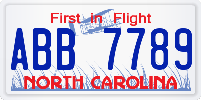 NC license plate ABB7789