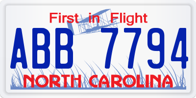 NC license plate ABB7794