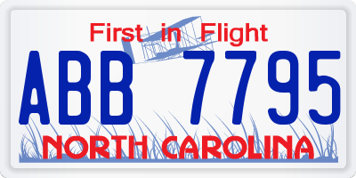 NC license plate ABB7795