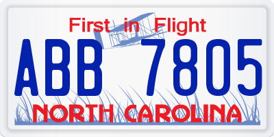 NC license plate ABB7805
