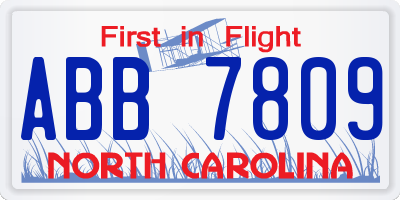 NC license plate ABB7809