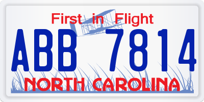 NC license plate ABB7814