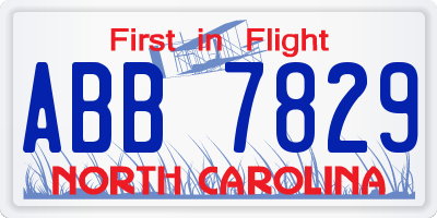 NC license plate ABB7829