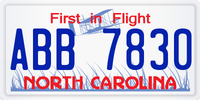 NC license plate ABB7830