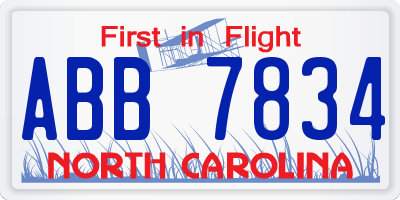 NC license plate ABB7834
