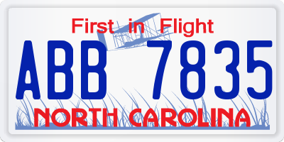 NC license plate ABB7835