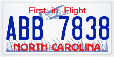 NC license plate ABB7838
