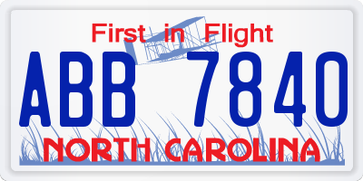 NC license plate ABB7840