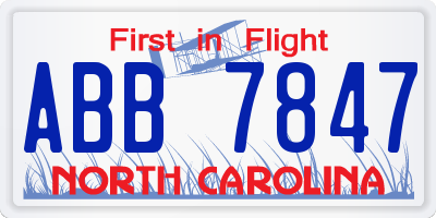 NC license plate ABB7847