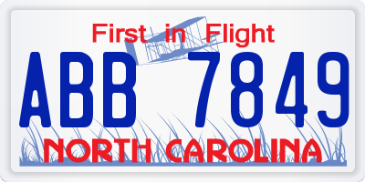 NC license plate ABB7849