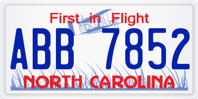 NC license plate ABB7852