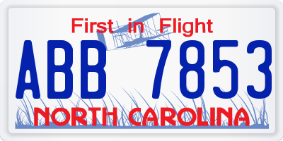 NC license plate ABB7853