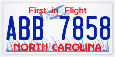 NC license plate ABB7858