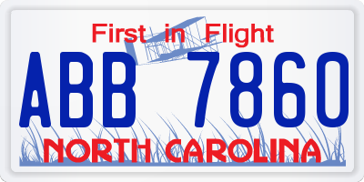 NC license plate ABB7860