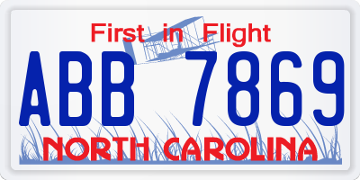 NC license plate ABB7869
