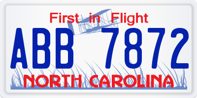 NC license plate ABB7872