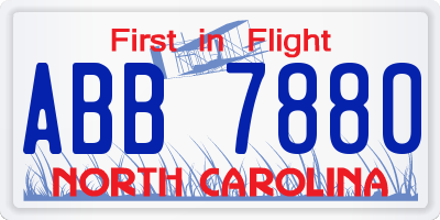 NC license plate ABB7880