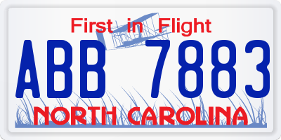 NC license plate ABB7883