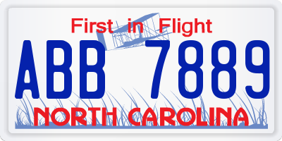 NC license plate ABB7889