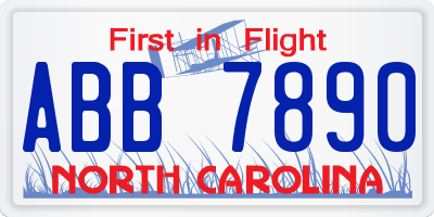 NC license plate ABB7890
