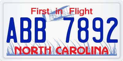 NC license plate ABB7892