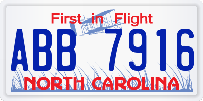 NC license plate ABB7916