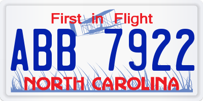 NC license plate ABB7922