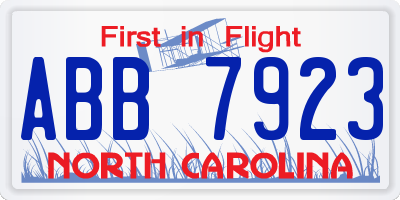 NC license plate ABB7923