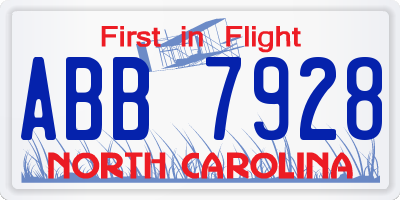 NC license plate ABB7928