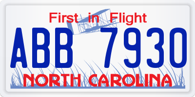 NC license plate ABB7930