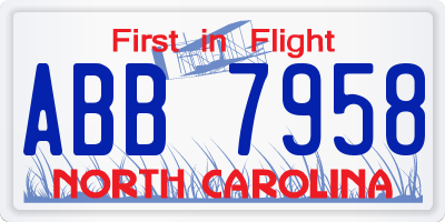NC license plate ABB7958