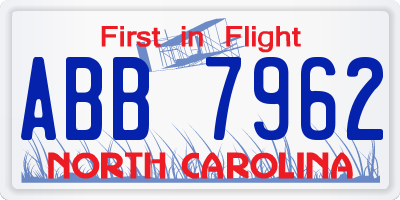 NC license plate ABB7962
