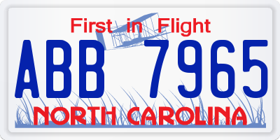 NC license plate ABB7965