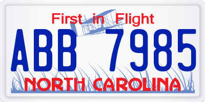 NC license plate ABB7985
