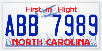 NC license plate ABB7989