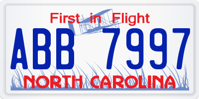 NC license plate ABB7997