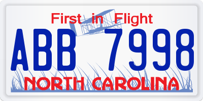 NC license plate ABB7998
