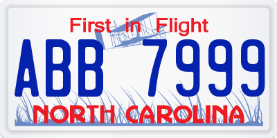 NC license plate ABB7999