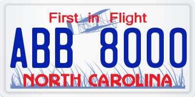 NC license plate ABB8000