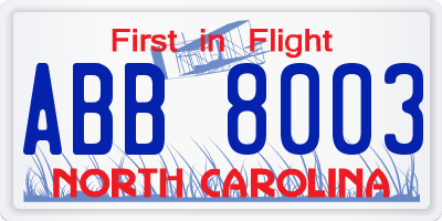 NC license plate ABB8003