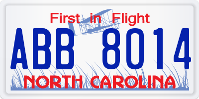 NC license plate ABB8014