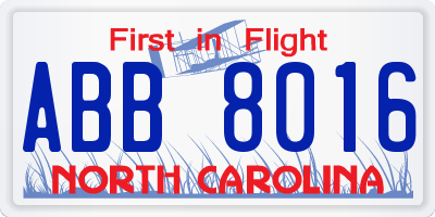 NC license plate ABB8016